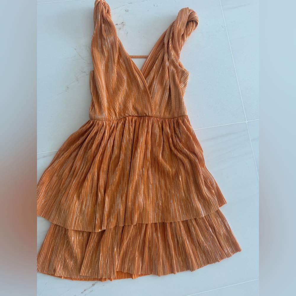 Sabina Musayev Shimmering Orange Mini Dress